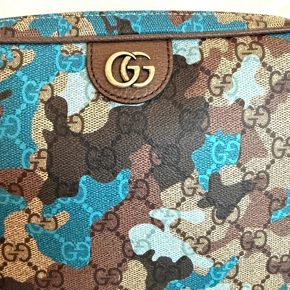 Gucci Ophidia GG Supreme Camo Crossbody Bag Blue Brown 639155